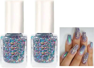 Emijun SILVER MULTI Non Toxic Professional Nail Paint COMBO SILVER MULTI(Pack of 2)