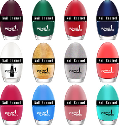 Ramp Walk Jazzy Nail Polish 5 ml each Multicolor(Pack of 12)