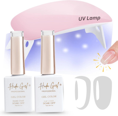 HUDA CRUSH Top Coat & Base Coat Transparent UV Gel Nail Polish Kit with UV Light for Nails Multicolor(Pack of 3)
