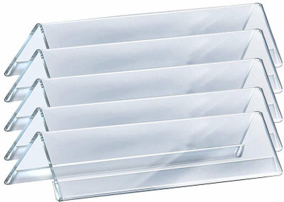 NOZOMI Plastic CLear 2-Sided V-Shaped Desktop Display Stand Name Plate - 5 Pack Name Plate(White)