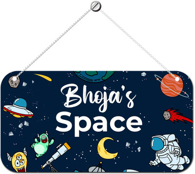 ARTBUG Wooden Space Theme Bhoja Name Door Sign, Wall Hanging for Kids Room Name Plate(Blue)