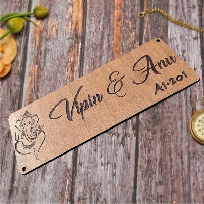 Asmi Collections Wooden Engraved Name Plate(Beige, Brown)