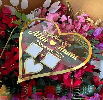Qubool hai Plastic Heart shape Acrylic Couple Wedding Fingureprint Impression Gift Name Plate(Gold)