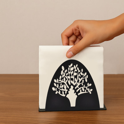 SHR Enterprises 1 Compartments Metal Tree Design Tissue Paper Holder for Table | Decorative Napkin Holder Stand(Black)