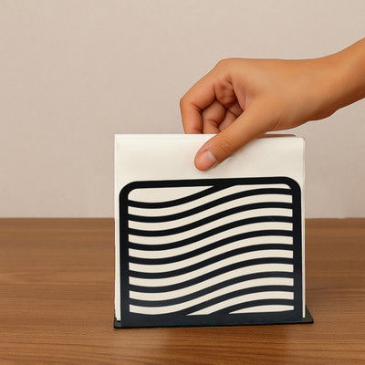 SHR Enterprises 1 Compartments Metal Metal Wave Design Tissue Paper Holder for Table | Decorative Napkin Holder Stand(Black)