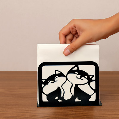 Capital Mart 1 Compartments Metal Cute Cat Design Tissue Paper Holder for Table | Decorative Napkin Holder(Black)