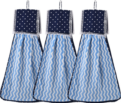 HOMESTIC 3 Pcs Microfiber Wash Basin Napkin Towel with Hanging Loop | Zig Zag - Blue Blue Cloth Napkins(3 Sheets)