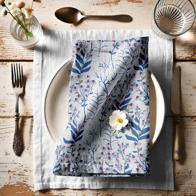 Vargottam Light Gray Leaves Print Cotton Canvas Napkins for Decorative Use-Set of 12 Light Gray Cloth Napkins