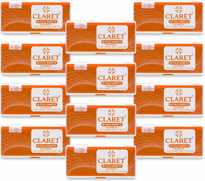 CLARET Soft M-Fold Paper Towels - 21x21 cm, 125 Sheets, Pack of 12, High Absorbency White Paper Napkins(12 Sheets)