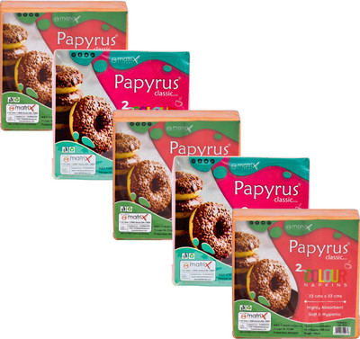 PAPYRUS Tissue Paper Napkins | Colour Napkin 13x13 cm 50 Pcs 2 Ply=100 sheets Pack of 5 Multicolor Paper Napkins(5 Sheets)