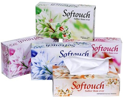 Softouch 2 Ply Face Tissue-100 Pulls Each Box (200 Sheets) Pack of 5-500-1000 White Paper Napkins(5 Sheets)