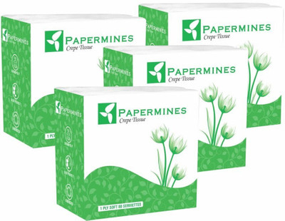 papermines Crepe Napkin Tissue–80 Pcs Disposable Soft Napkins Absorbent & Durable Pack of 4 Green Paper Napkins(80 Sheets)