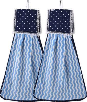 Heart Home 2 Pcs Microfiber Wash Basin Napkin Towel with Hanging Loop | Zig Zag - Blue Blue Cloth Napkins(2 Sheets)