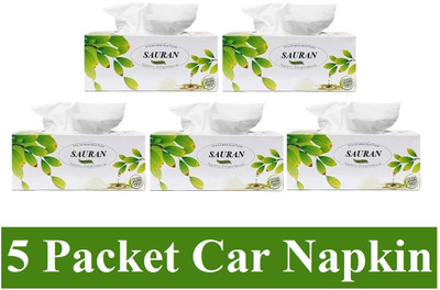 Sauran Pack Of 5 (2 Ply) Soft Tissue Paper Box For Car, Home, Office (CN8)_FP White Paper Napkins(500 Sheets)