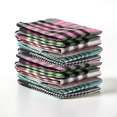 KUBER INDUSTRIES Pack of 12 Checkered Cotton Tassles Kitchen Napkins | 19x19 Inch | Multicolor Multicolor Cloth Napkins(12 Sheets)