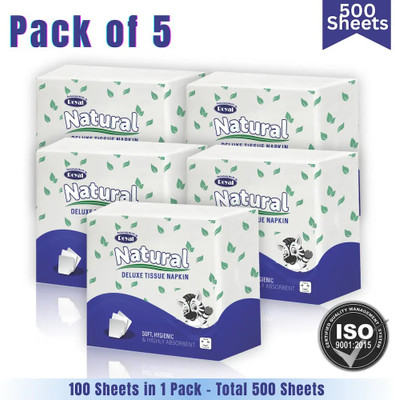 Royal Natural Tissue Papers 100 Pulls Each Regular Size 27*27 cm Multi-purpose Pack Of 5 White Paper Napkins(500 Sheets)