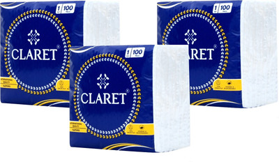 CLARET Premium 1 Ply Paper Napkins 30x30 cm - 100 Pulls per Pack (3-Pack) White Paper Napkins(3 Sheets)
