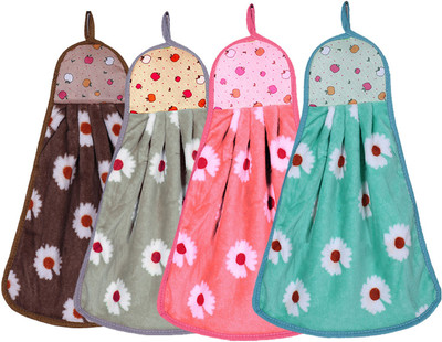 KUBER INDUSTRIES Soft Cotton Flower Print Super Absorbent Hanging Napkin|Hand Towel For Washbasin & Kitchen,Pack of 4,(Assorted) Cloth Napkins(4 Sheets)