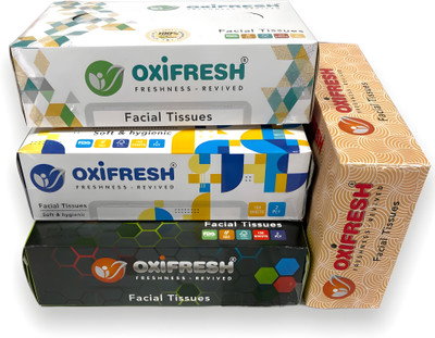 Oxi Fresh Tissue Box 2 Ply 600 Sheets | 75 Pulls Pack of 4 | Facial Tissue | Car Tissue Multicolor Paper Napkins(600 Sheets)