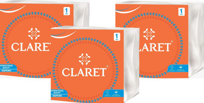 CLARET Highly Absorbent Paper Napkins, 27x30cm, 1-Ply, 70 Sheets, Pack of 3 White Paper Napkins(3 Sheets)