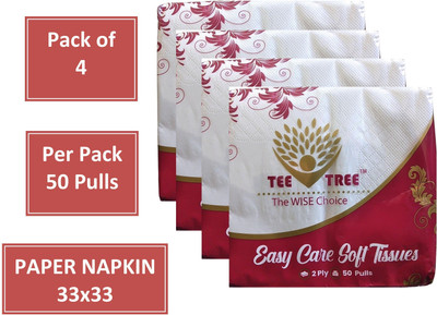 TEE TREE EFS Soft Tissue Paper Napkins 33cm x 33cm 2Ply 50 Pulls Pack of 4 White Paper Napkins(4 Sheets)