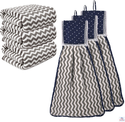 Heart Home Combo of 6 Microfiber 19x38 Inch Towels & Wash Basin Napkin Set | Zig Zag - Grey Grey Cloth Napkins(6 Sheets)