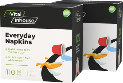 Vital Inhouse Everyday Napkins (1 Ply) - Pack of 2 (110 pulls per pack) White Paper Napkins(220 Sheets)