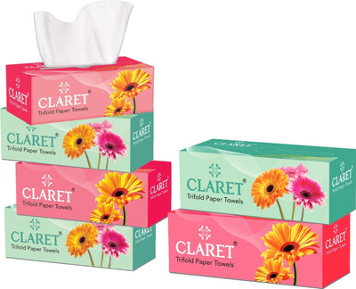CLARET 1-Ply Trifold Paper Towels (21 x 21 cm) | 100 Pulls | Pack Of 6 White Paper Napkins(600 Sheets)