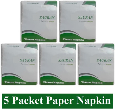 Sauran Pack of 5 (2 PLY) Soft Paper Napkins (100 Napkins Each) White Paper (NP12)_FP White Paper Napkins(500 Sheets)