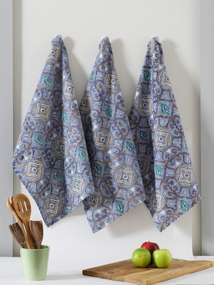 RATAN CART Light Blue Cotton Printed Kitchen Towel Set Of 3 Light Blue Cloth Napkins(3 Sheets)