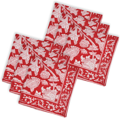 Blocks Of India TABLE NAPKIN RED GAD Red Cloth Napkins(6 Sheets)