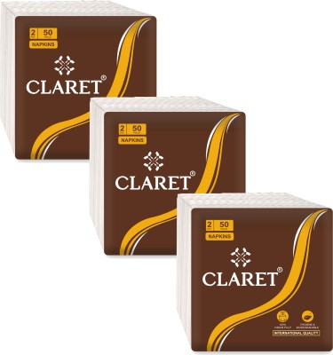 CLARET 30x30 cm 2-Ply Napkins, 100 Sheets, Soft, Absorbent, Eco-Friendly, Pack of 3 White Paper Napkins(3 Sheets)