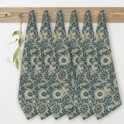 Texstylers Printed Tea Towels_20 Green & Grey Cloth Napkins(6 Sheets)