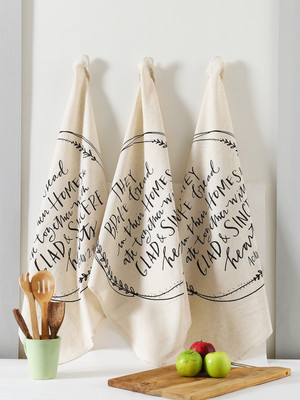 RATAN CART Black Cotton Text Printed Kitchen Towel Set Of 3 Beige Cloth Napkins(3 Sheets)