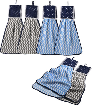 HOMESTIC 6 Pcs Microfiber Wash Basin Napkin with Hanging Loop | Zig Zag - Grey & Blue Grey, Blue Cloth Napkins(6 Sheets)