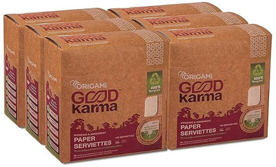 Origami Good Karma 1 Ply Unbleached Tissue Paper Napkins - Pack of 6 - 600 Pulls Brown Paper Napkins(6 Sheets)