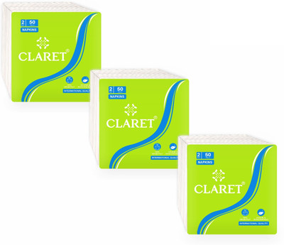 CLARET 33x33cm 2-Ply Napkin, Pack of 3 - 50 Pulls per Pack, Ideal for Kitchen & Parties White Paper Napkins(3 Sheets)