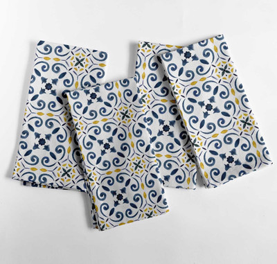 Vargottam Teal Blue & White Geometric Print Cotton Canvas Napkin for Picnics Use-Set of 12 Teal Blue & White Cloth Napkins