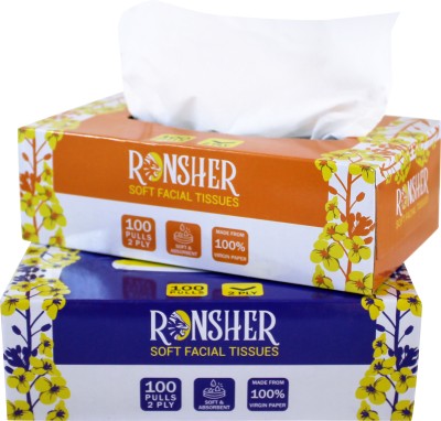 RONSHER 100 Pulls, Facial Tissue, set of 2 White Paper Napkins(2 Sheets)