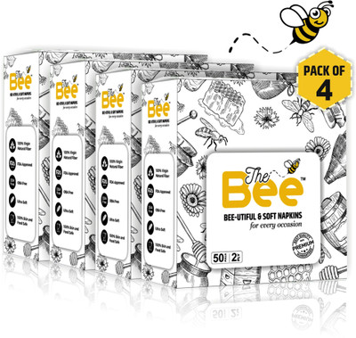The Bee Tissue Paper Napkins 50 Pulls 2 Ply (Pack Of 4) White Paper Napkins(4 Sheets)