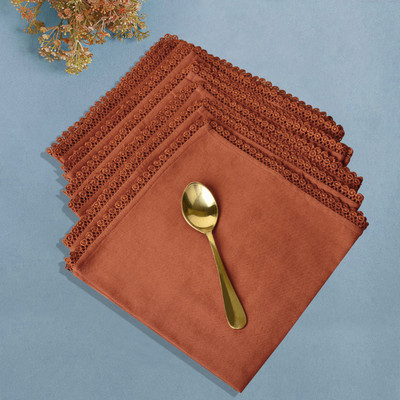 StyleMyWay Dining Table Premium Cotton Table Napkin with Crochet Ends (Set of 6 ) Rust Cloth Napkins(6 Sheets)