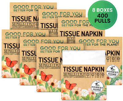 The Honest Home Company Tissue Paper Napkin, 2 PLY Paper Napkin Towels (400 Napkins) - 50 Pulls x 8 Box White Paper Napkins(400 Sheets)