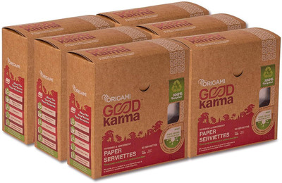 Origami Good Karma 2 Ply Unbleached Tissue Paper Napkins - Pack of 6 - 300 Pulls Brown Paper Napkins(6 Sheets)