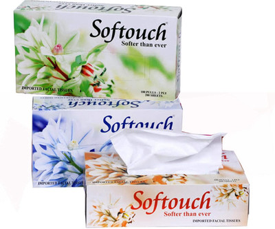 Soft Touch 2 Ply Face tissue paper 100 pulls 200 sheets Each Box- Set of 3 (Multicolor) Multicolor Paper Napkins(3 Sheets)