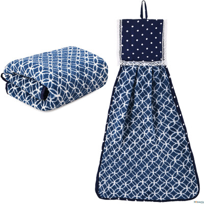 HOMESTIC Combo of 2 Microfiber 19x38 Inch Towels & Wash Basin Napkin Set | Circle - Blue Blue Cloth Napkins(2 Sheets)