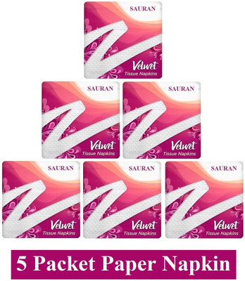 Sauran Pack of 5 (2 PLY) Soft Paper Napkins (100 Napkins Each) White Paper (NP5)_FP White Paper Napkins(500 Sheets)