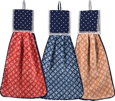 HOMESTIC 3 Pcs Microfiber Wash Basin Towel with Hanging Loop | Circle- Red, Golden & Blue Red, Gold, Blue Cloth Napkins(3 Sheets)