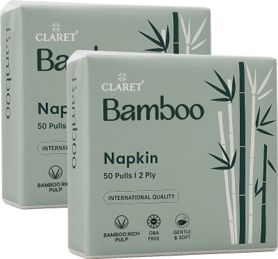 CLARET Bamboo Napkin | 2-Ply | 50 Pulls | Bamboo Rich Pulp | OBA Free | Gentle & Soft White Paper Napkins(100 Sheets)