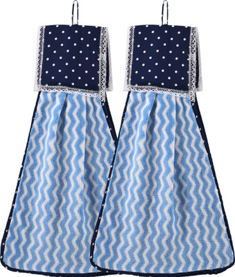 HOMESTIC 2 Pcs Microfiber Wash Basin Napkin Towel with Hanging Loop | Zig Zag - Blue Blue Cloth Napkins(2 Sheets)