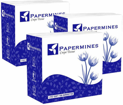papermines Crepe Napkin Tissue–100Pcs Disposable Soft Napkins Absorbent & Durable Pack of 3 Blue Paper Napkins(100 Sheets)
